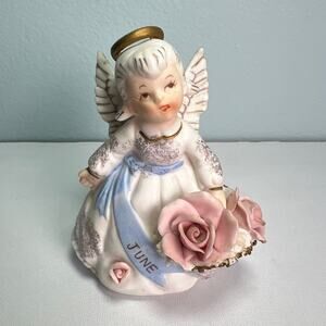 Vintage Lefton Japan June Birthday Angel with Roses Birthday Porcelain Figurine